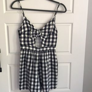 XS American Eagle Navy and White plaid romper